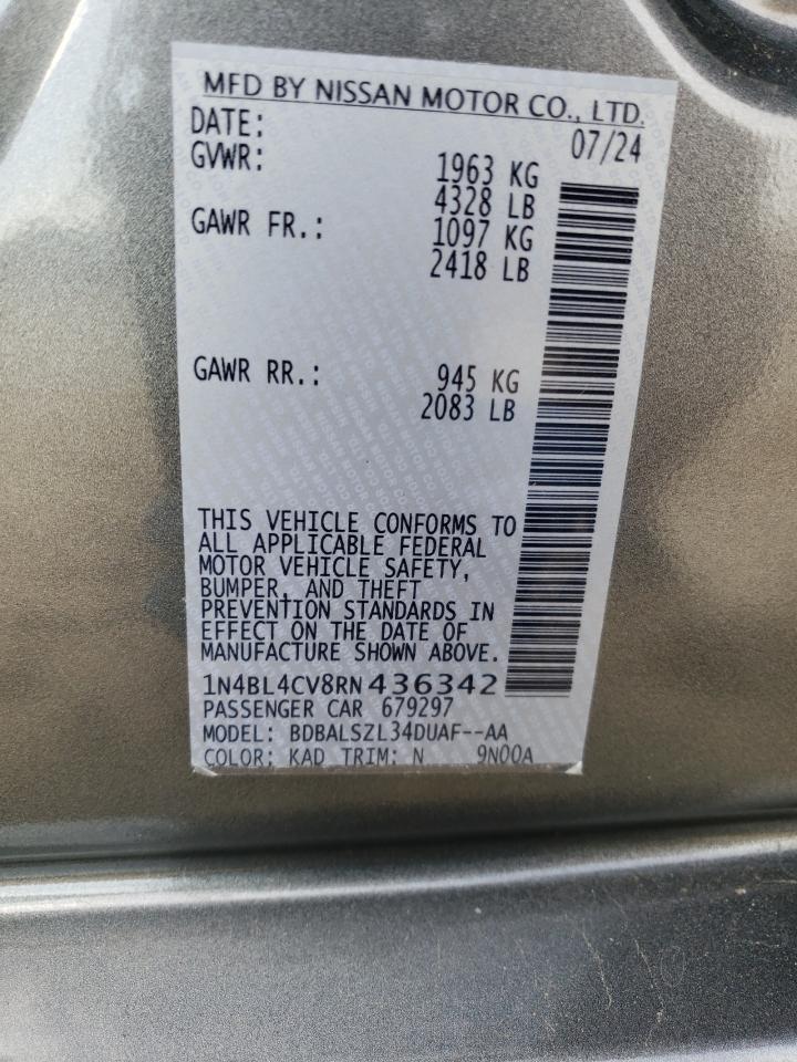 2024 Nissan Altima VIN 1N4BL4CV8RN436342 Copart auction photo, front end / side damage thumbnail 12
