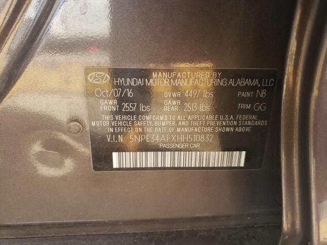 2017 Hyundai Sonata VIN 5NPE34AFXHH510832 Copart auction photo, front end damage thumbnail 12