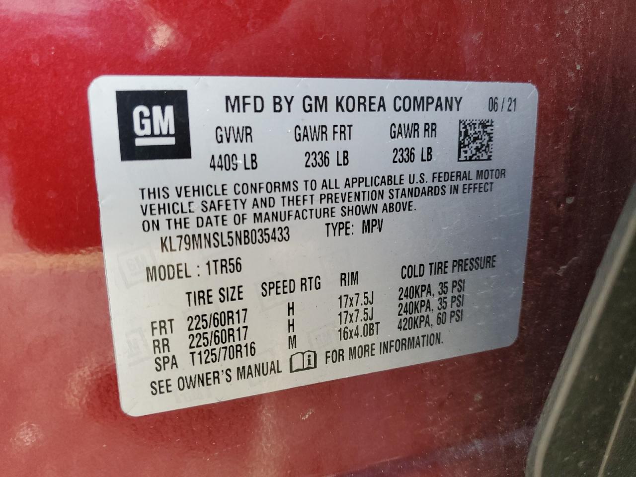 2022 Chevrolet TrailBlazer VIN KL79MNSL5NB035433 Copart auction photo, front end damage thumbnail 13