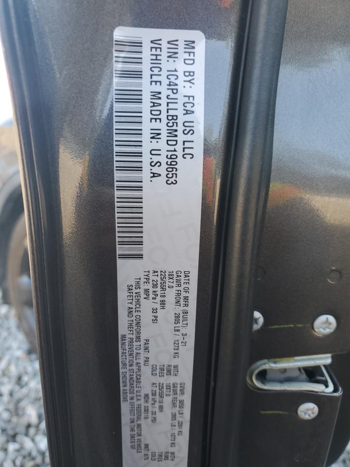 2021 Jeep Grand Cherokee VIN 1C4PJLLB5MD199653 Copart auction photo, front end / rear end damage thumbnail 15