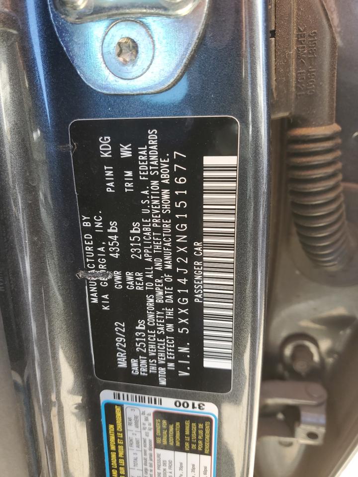 2022 KIA K5 VIN 5XXG14J2XNG151677 Copart auction photo, front end / mechanical damage thumbnail 14