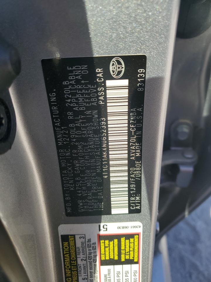 2022 Toyota Camry VIN 4T1C11AKXNU652393 Copart auction photo, burn - interior / rear end damage thumbnail 12