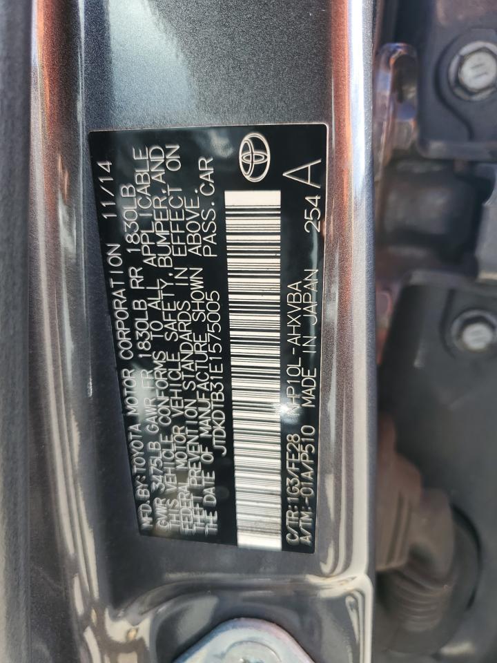 2014 Toyota Prius VIN JTDKDTB31E1575005 Copart auction photo, front end / rear end damage thumbnail 12