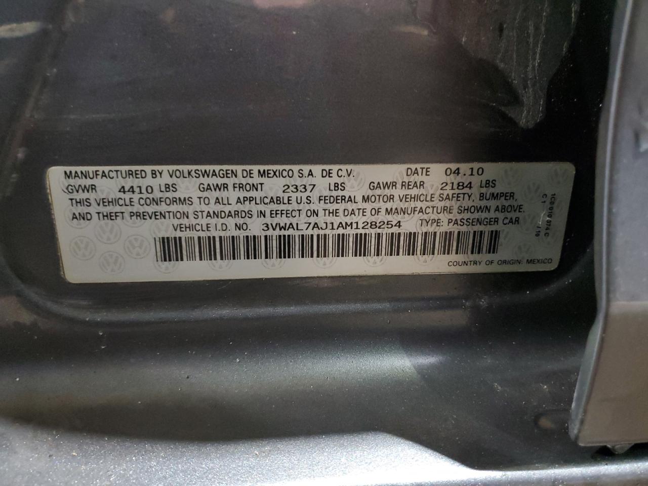 2010 Volkswagen Jetta VIN 3VWAL7AJ1AM128254 Copart auction photo, minor dent/scratches damage thumbnail 12