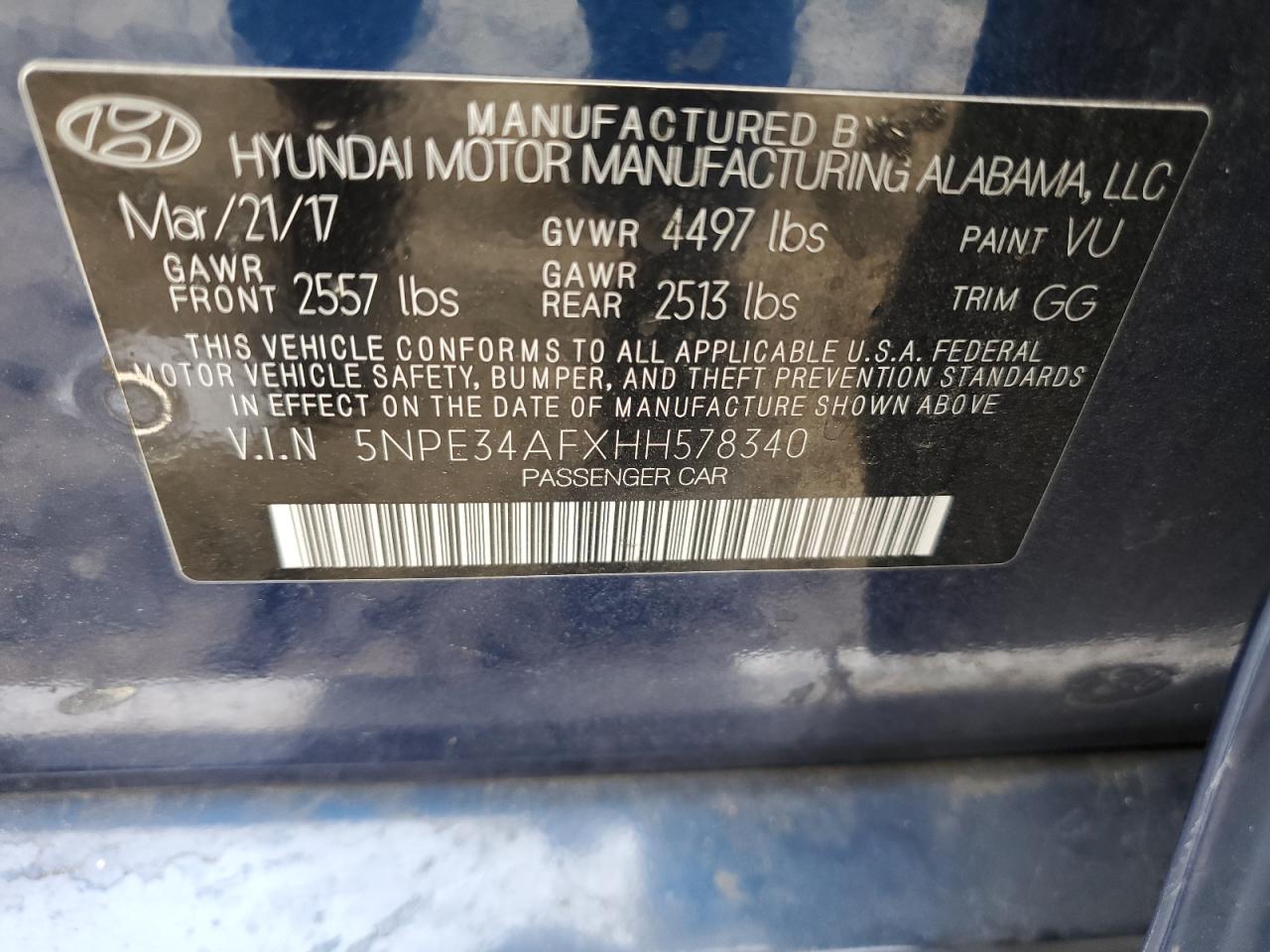 2017 Hyundai Sonata VIN 5NPE34AFXHH578340 Copart auction photo, rear end / side damage thumbnail 14