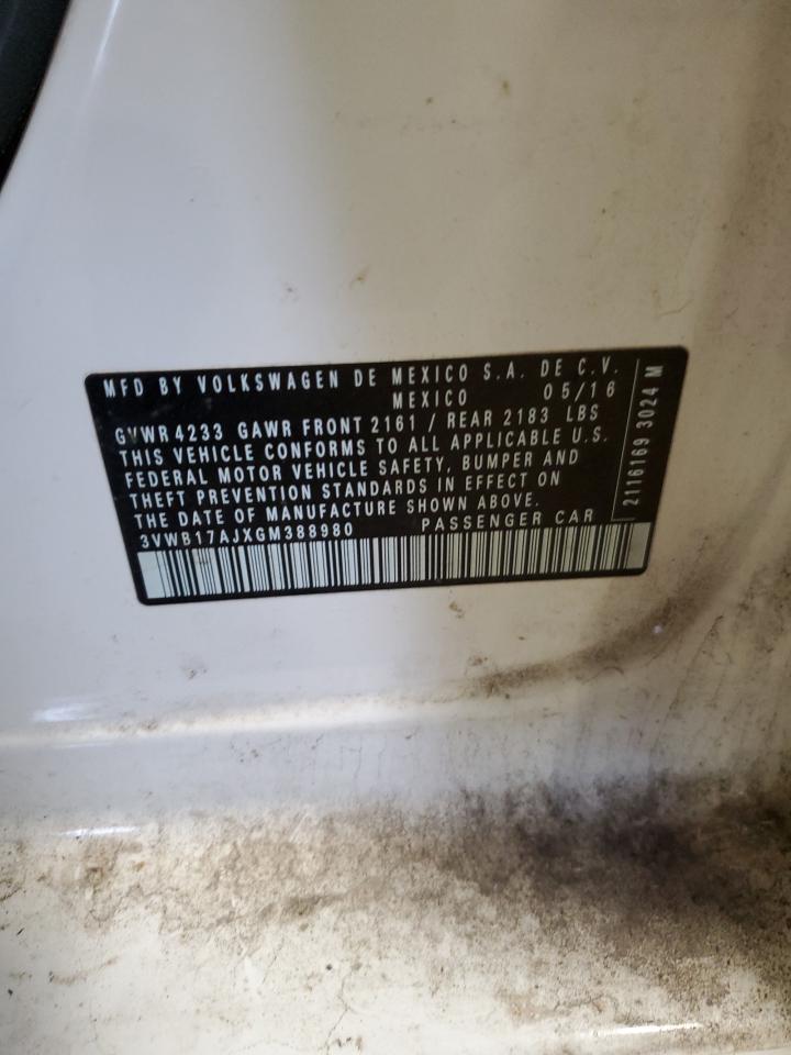 2016 Volkswagen Jetta VIN 3VWB17AJXGM388980 Copart auction photo, front end damage thumbnail 12