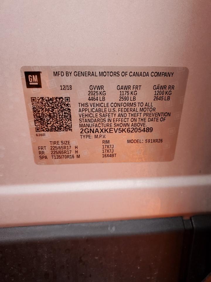 2019 Chevrolet Equinox VIN 2GNAXKEV5K6205489 Copart auction photo, front end damage thumbnail 12