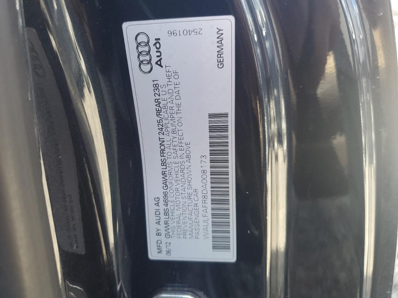 2013 Audi A5 VIN WAULFAFR8DA008173 Copart auction photo, front end / side damage thumbnail 12