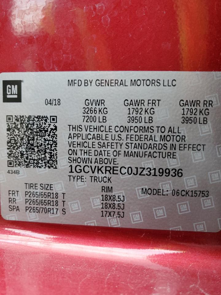 2018 Chevrolet Silverado VIN 1GCVKREC0JZ319936 Copart auction photo, front end / minor dent/scratches damage thumbnail 12