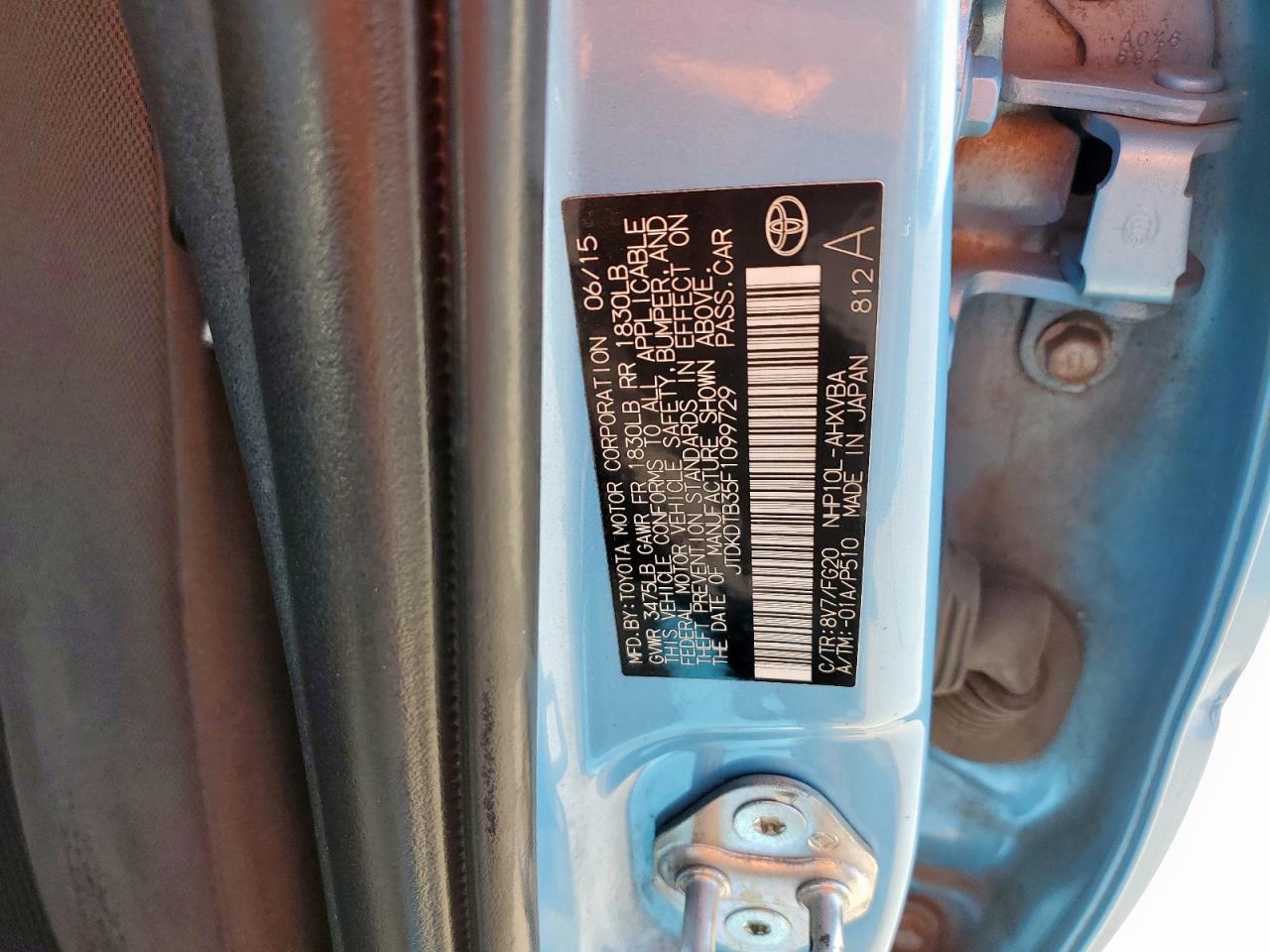 2015 Toyota Prius VIN JTDKDTB35F1099729 Copart auction photo, all over damage thumbnail 12