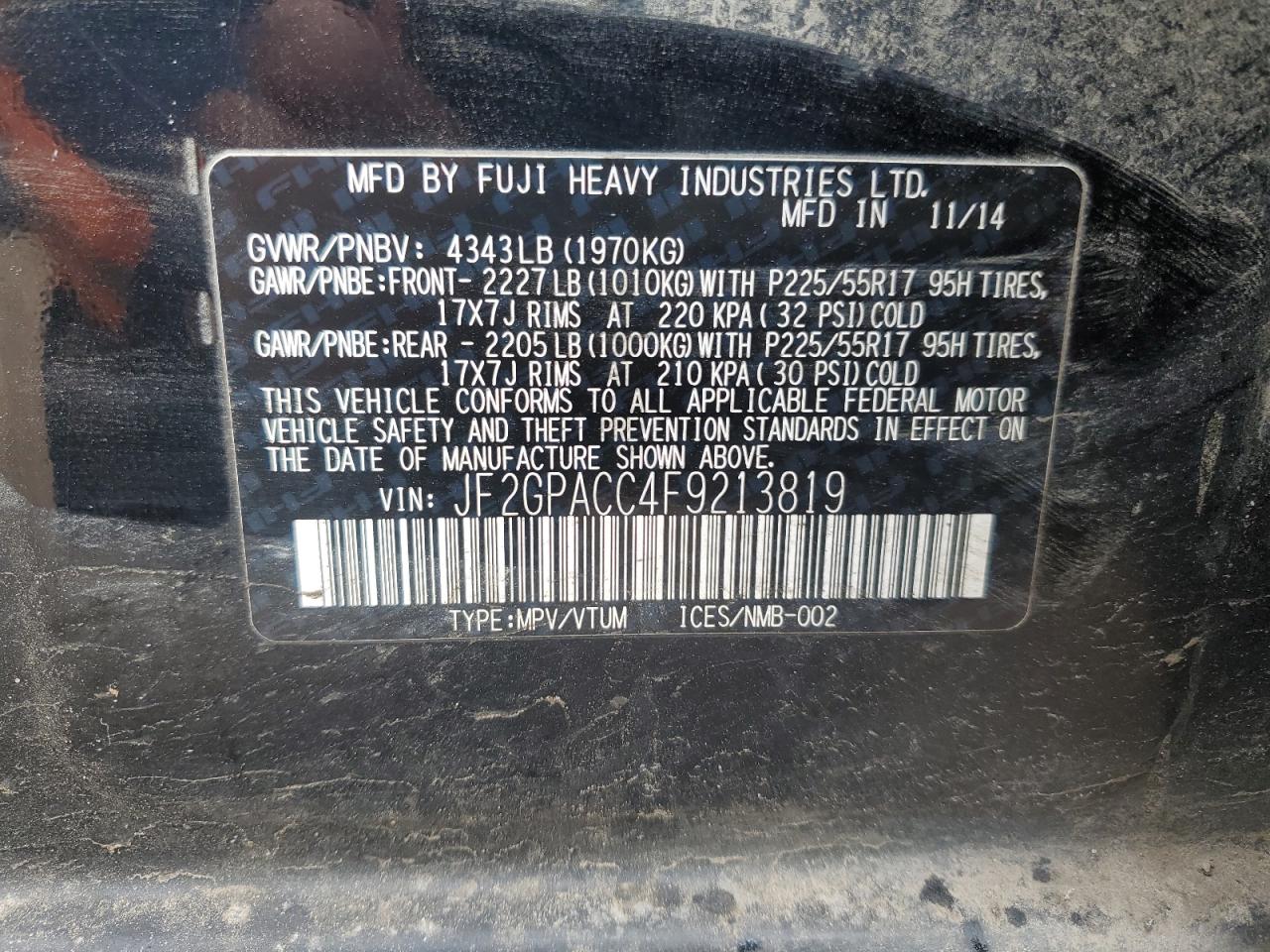 2015 Subaru XV VIN JF2GPACC4F9213819 Copart auction photo, front end / rear end damage thumbnail 16