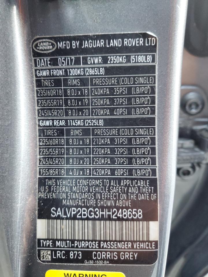 2017 Land Rover Range Rover VIN SALVP2BG3HH248658 Copart auction photo, front end / minor dent/scratches damage thumbnail 13