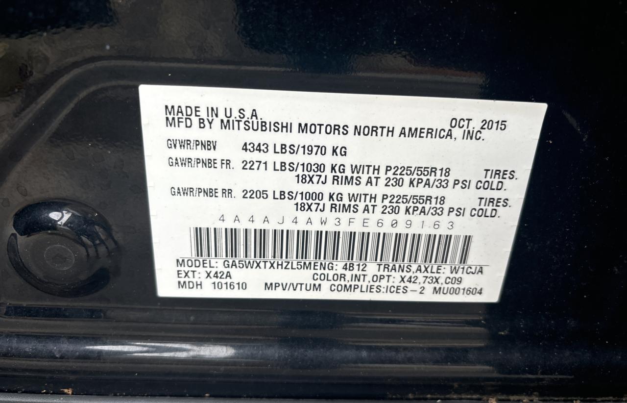 2015 Mitsubishi Outlander VIN 4A4AJ4AW3FE609163 Copart auction photo, normal wear damage thumbnail 10