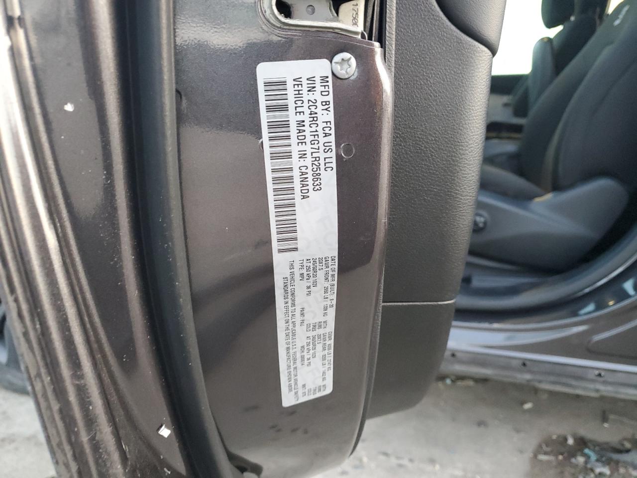 2020 Chrysler Pacifica VIN 2C4RC1FG7LR258633 Copart auction photo, all over damage thumbnail 13