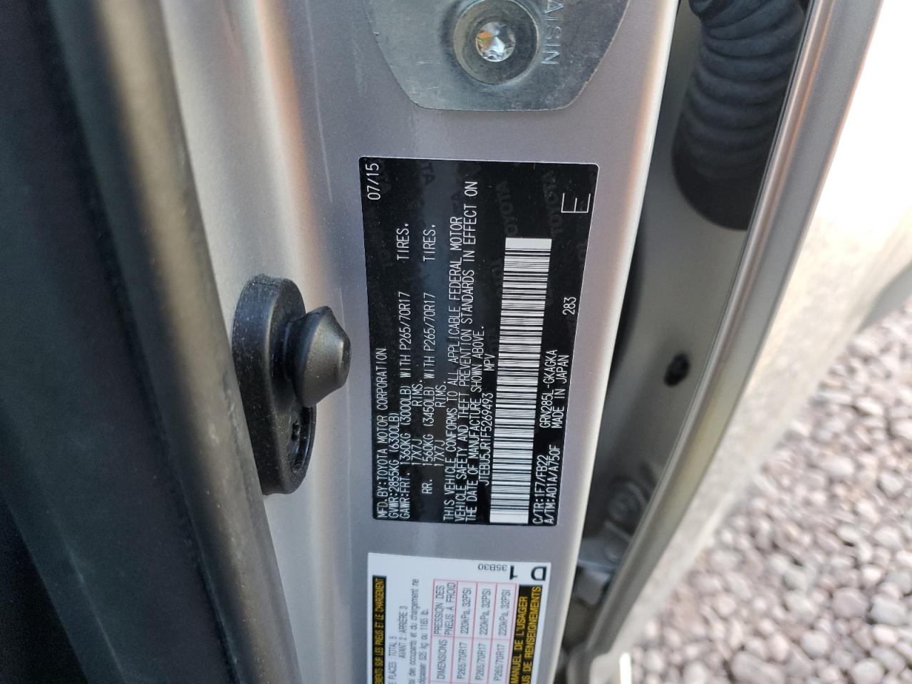 2015 Toyota 4Runner VIN JTEBU5JR1F5269493 Copart auction photo, front end damage thumbnail 14