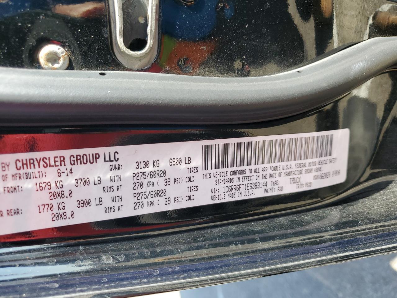 2014 RAM 1500 VIN 1C6RR6FT1ES383144 Copart auction photo, normal wear damage thumbnail 12