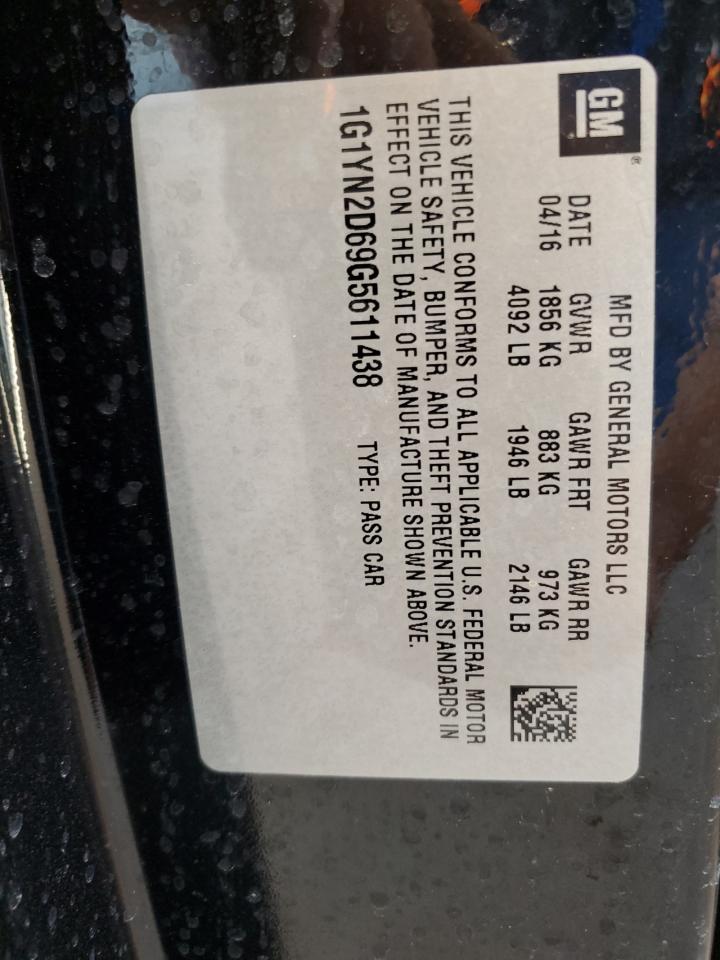 2016 Chevrolet Corvette VIN 1G1YN2D69G5611438 Copart auction photo, side / front end damage thumbnail 13