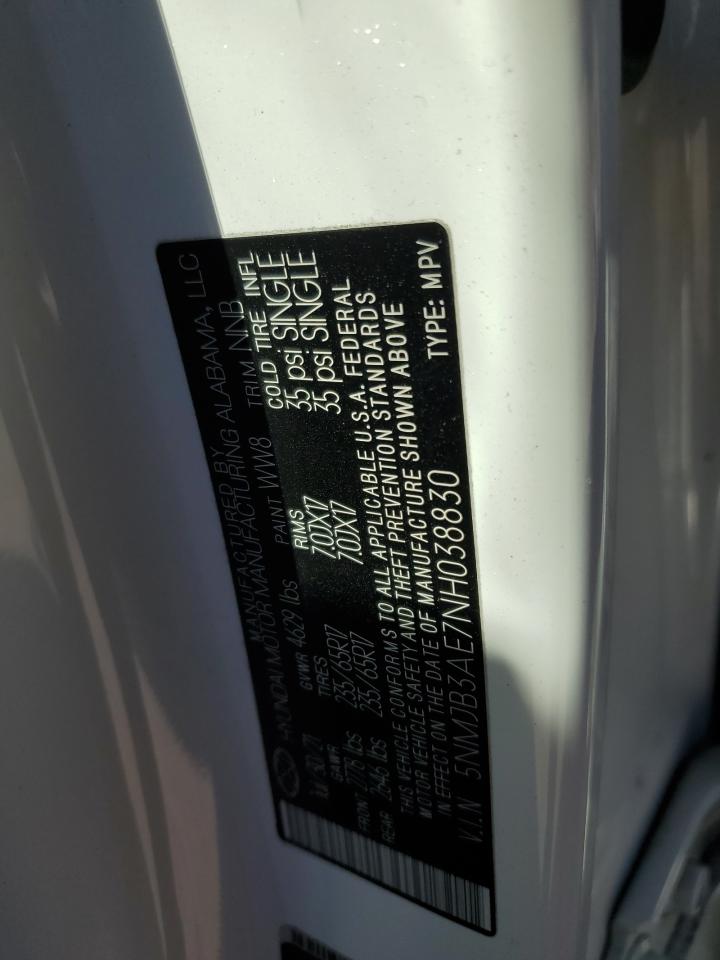 2022 Hyundai Tucson VIN 5NMJB3AE7NH038830 Copart auction photo, all over damage thumbnail 13