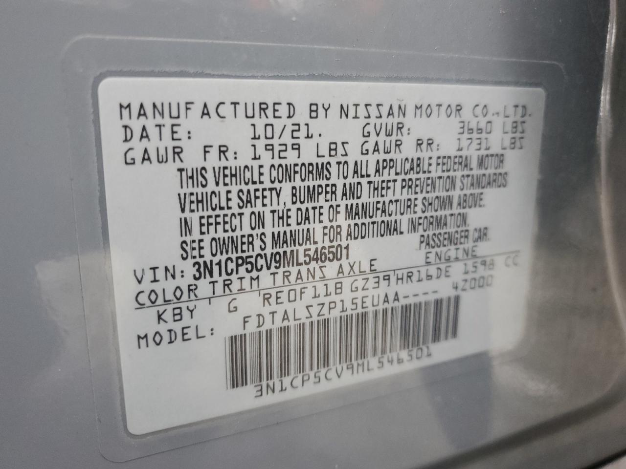 2021 Nissan Kicks VIN 3N1CP5CV9ML546501 Copart auction photo, front end damage thumbnail 13