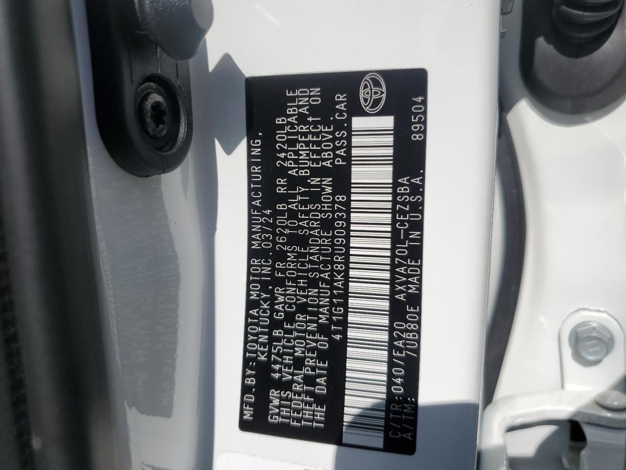 2024 Toyota Camry VIN 4T1G11AK8RU909378 Copart auction photo, minor dent/scratches damage thumbnail 13