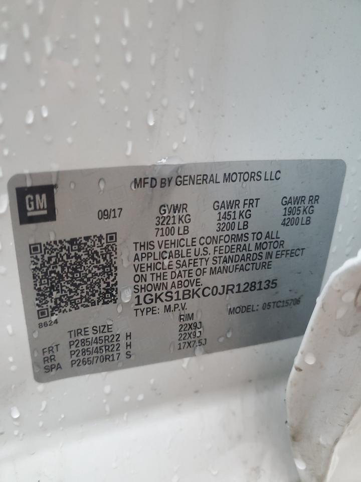 2018 GMC Yukon VIN 1GKS1BKC0JR128135 Copart auction photo, side damage thumbnail 14