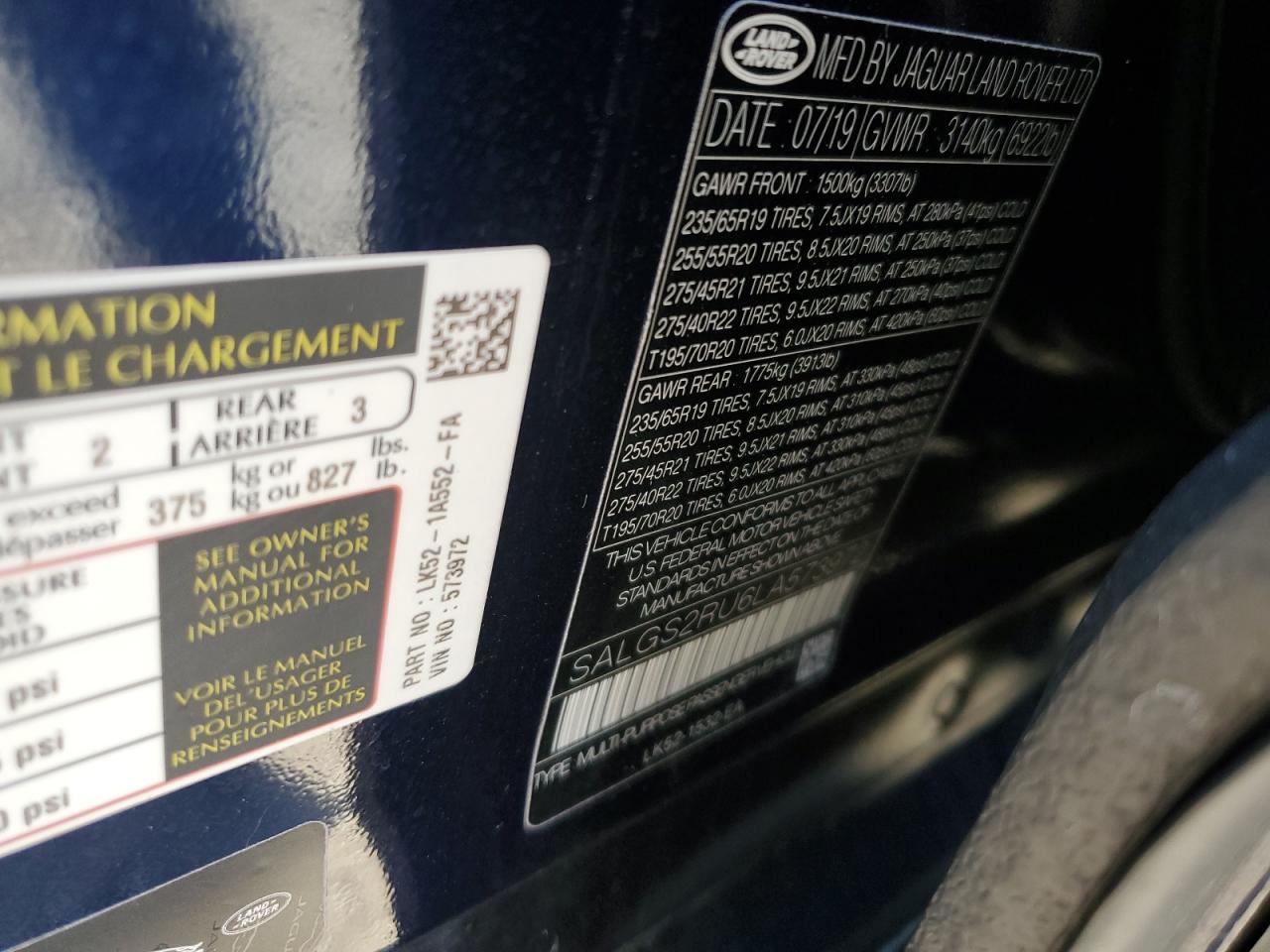 2020 Land Rover Range Rover VIN SALGS2RU6LA573972 Copart auction photo, front end damage thumbnail 14