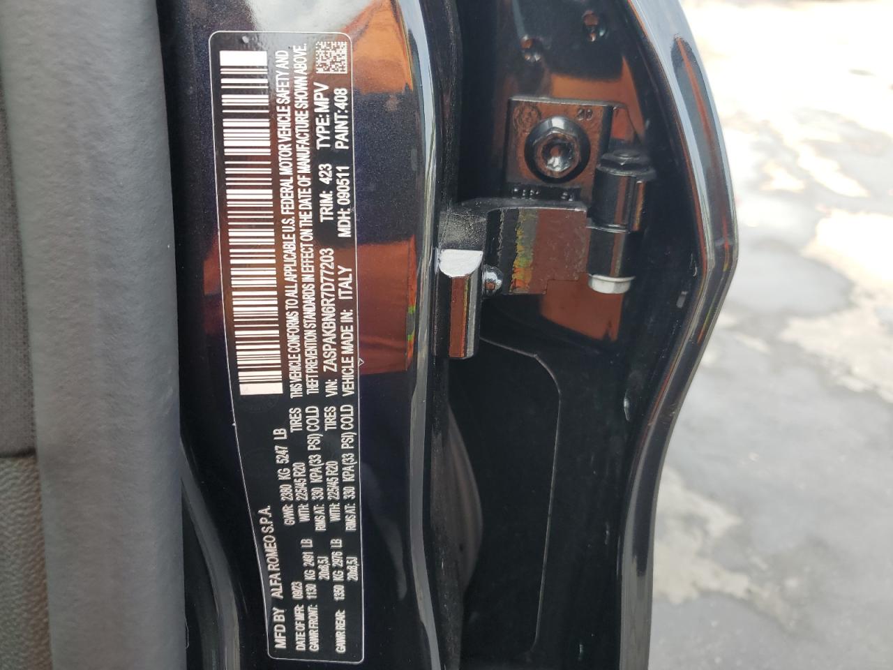 2024 Alfa Romeo Stelvio VIN ZASPAKBN6R7D77203 Copart auction photo, front end damage thumbnail 15