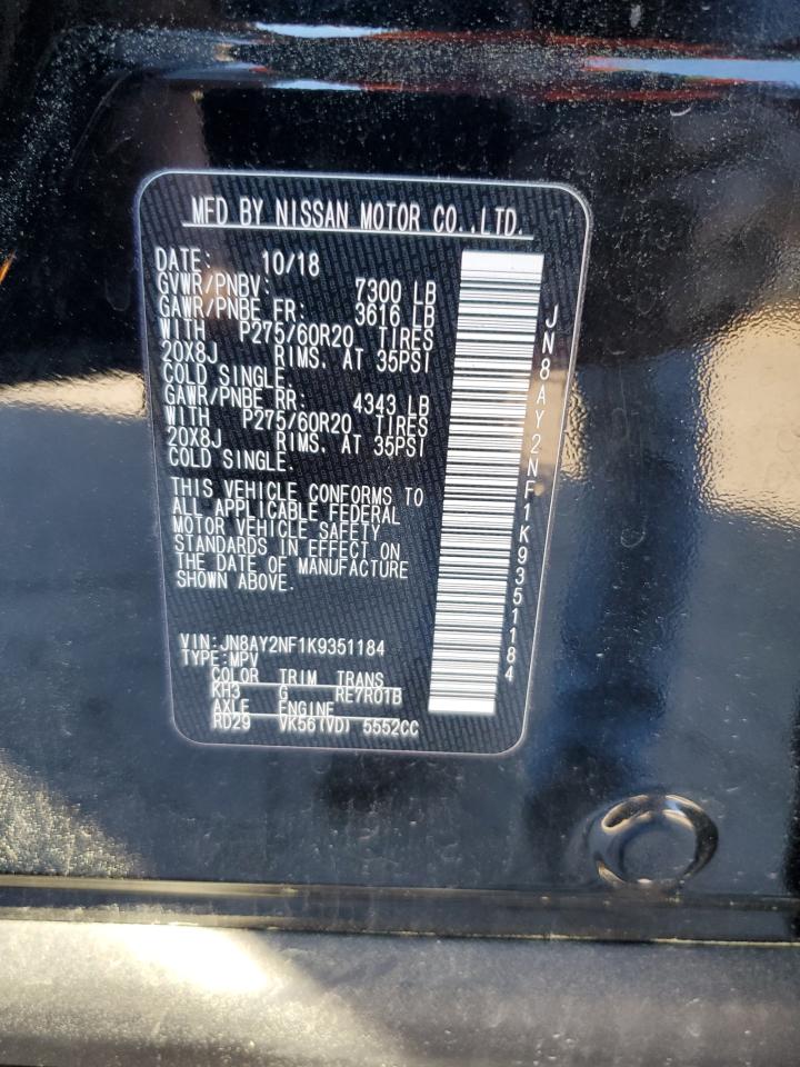 2019 Nissan Armada VIN JN8AY2NF1K9351184 Copart auction photo, front end / rear end damage thumbnail 16