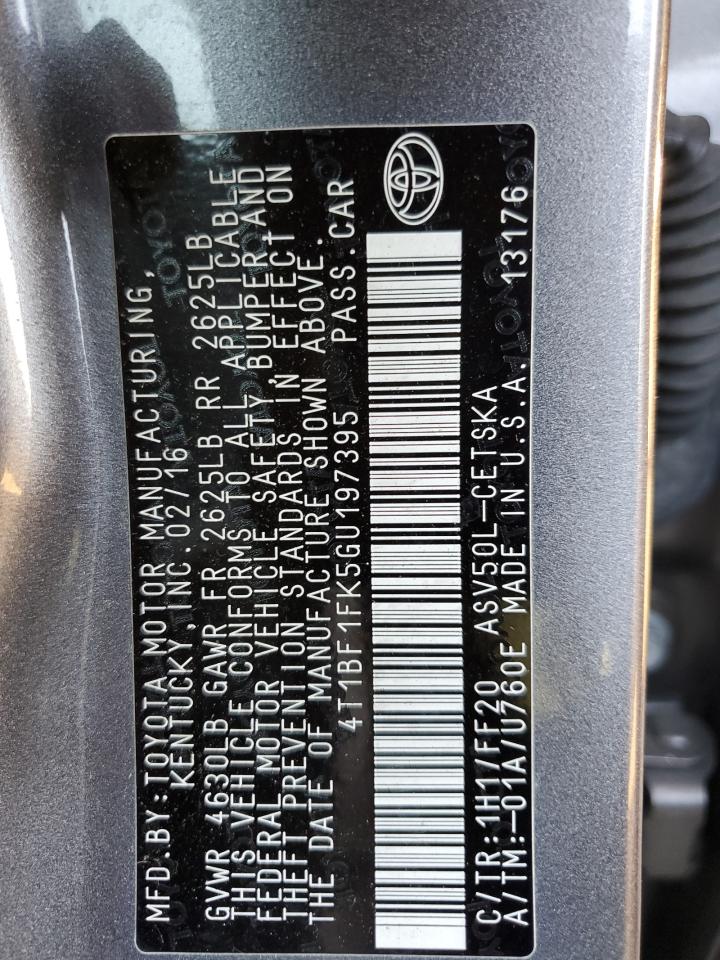 2016 Toyota Camry VIN 4T1BF1FK5GU197395 Copart auction photo, front end damage thumbnail 12