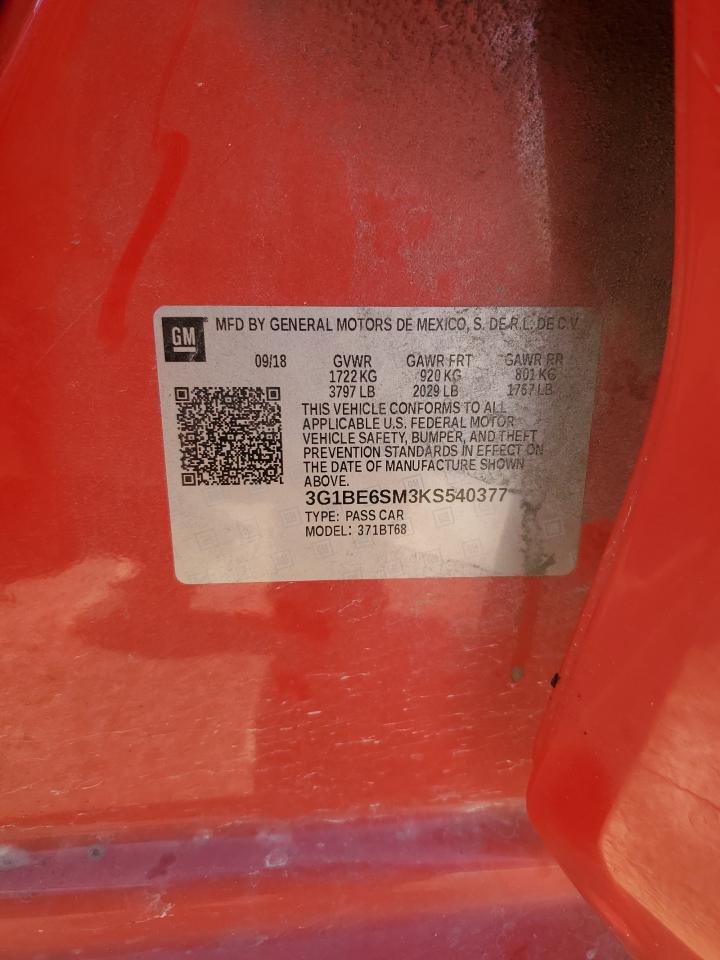 2019 Chevrolet Cruze VIN 3G1BE6SM3KS540377 Copart auction photo, front end / side damage thumbnail 14