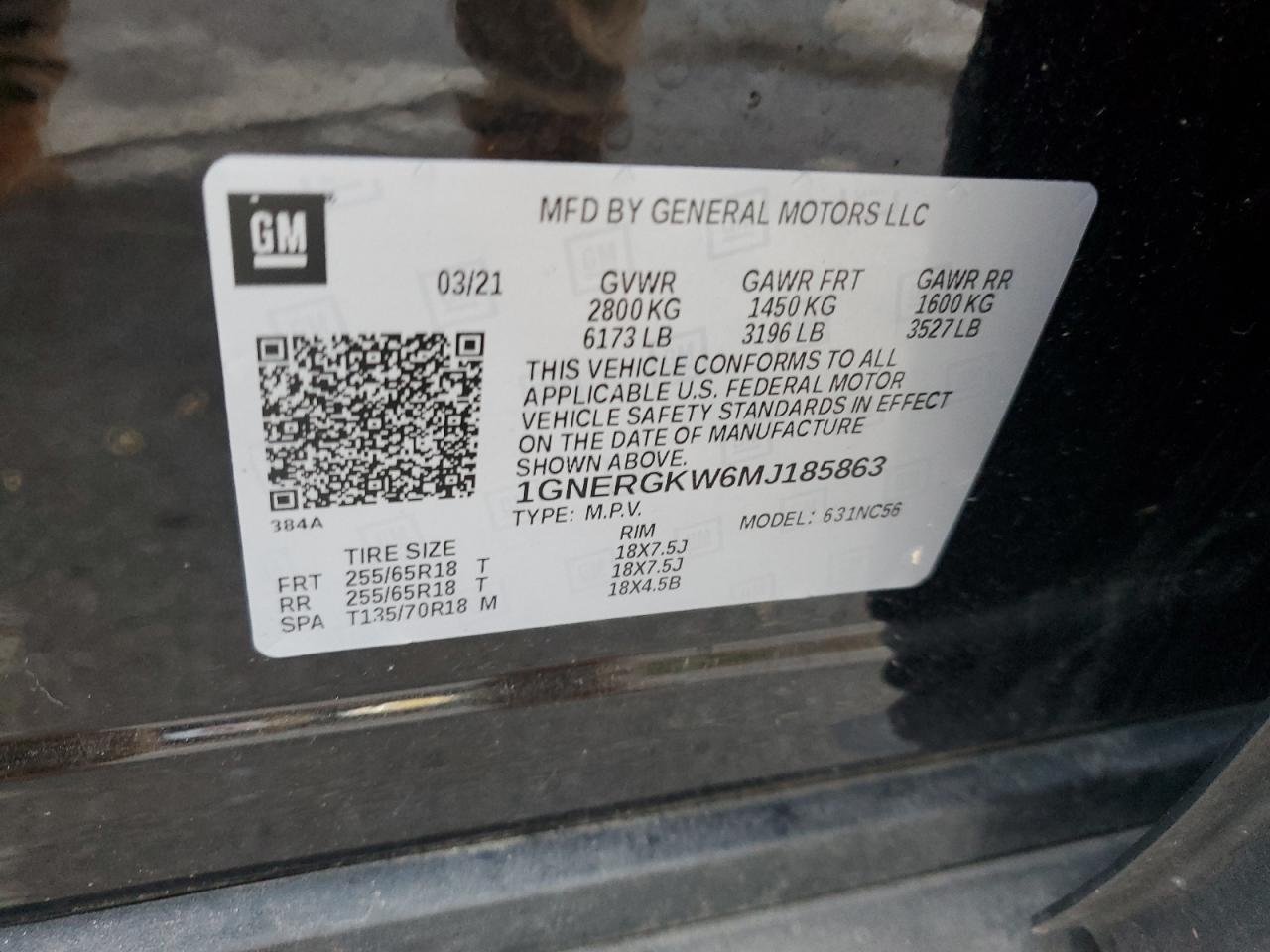 2021 Chevrolet Traverse VIN 1GNERGKW6MJ185863 Copart auction photo, side damage thumbnail 13