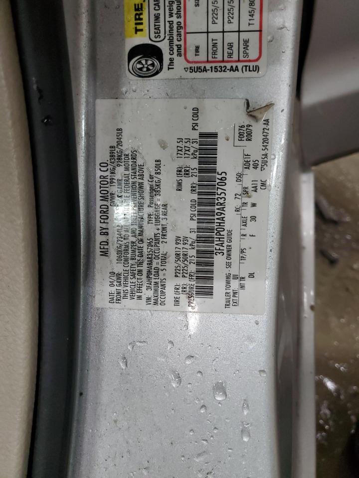 2010 Ford Fusion VIN 3FAHP0HA9AR357065 Copart auction photo, front end / minor dent/scratches damage thumbnail 13