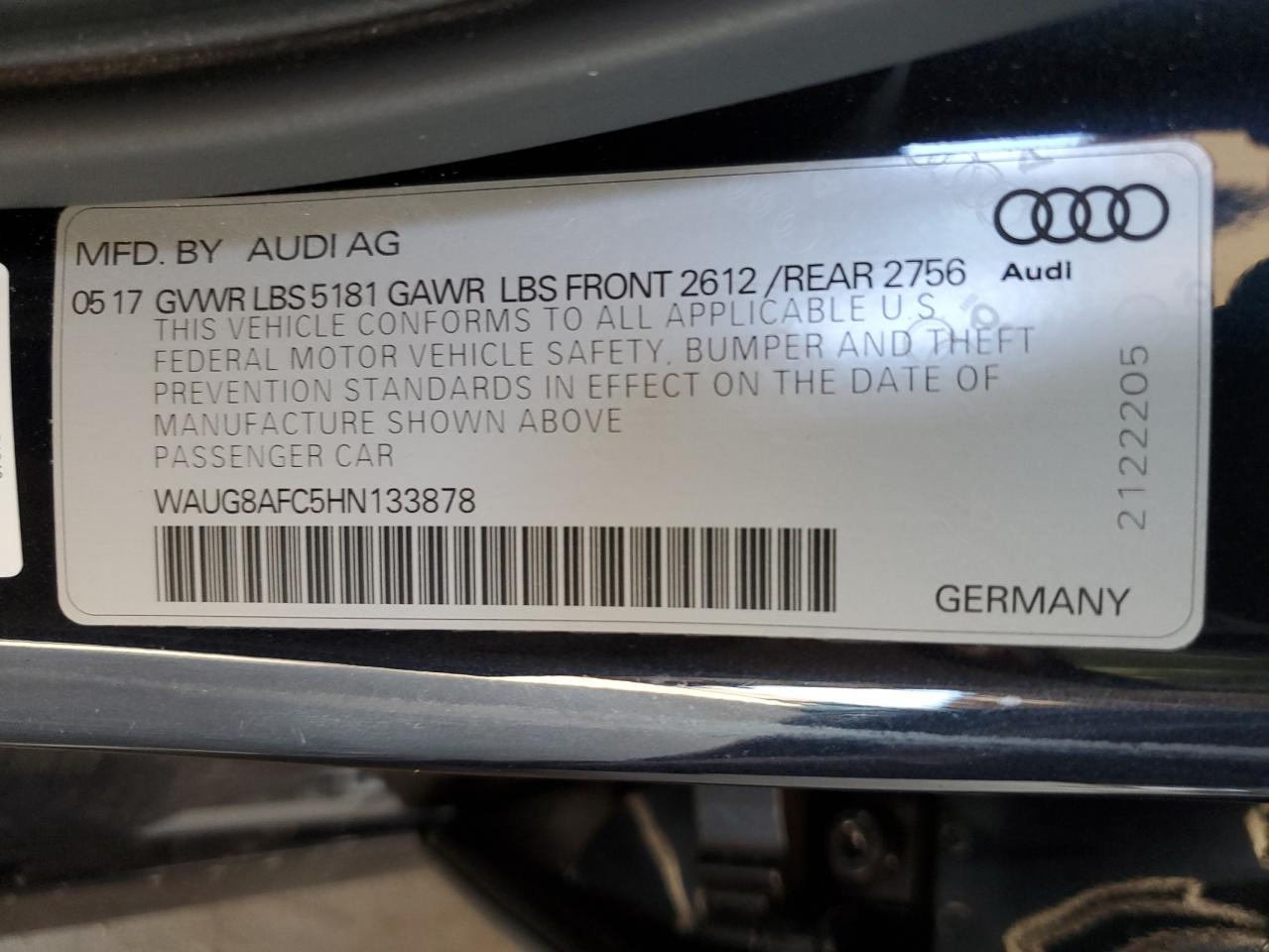 2017 Audi A6 VIN WAUG8AFC5HN133878 Copart auction photo, rear end damage thumbnail 12