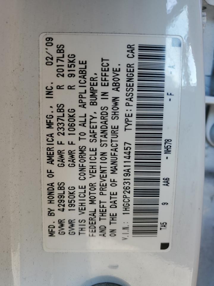 2009 Honda Accord VIN 1HGCP26319A114457 Copart auction photo, front end / undercarriage damage thumbnail 12