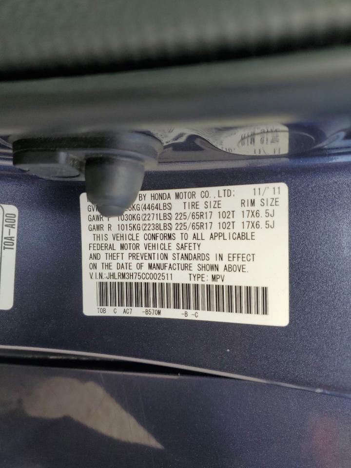 2012 Honda CR-V VIN JHLRM3H75CC002511 Copart auction photo, rear end damage thumbnail 15