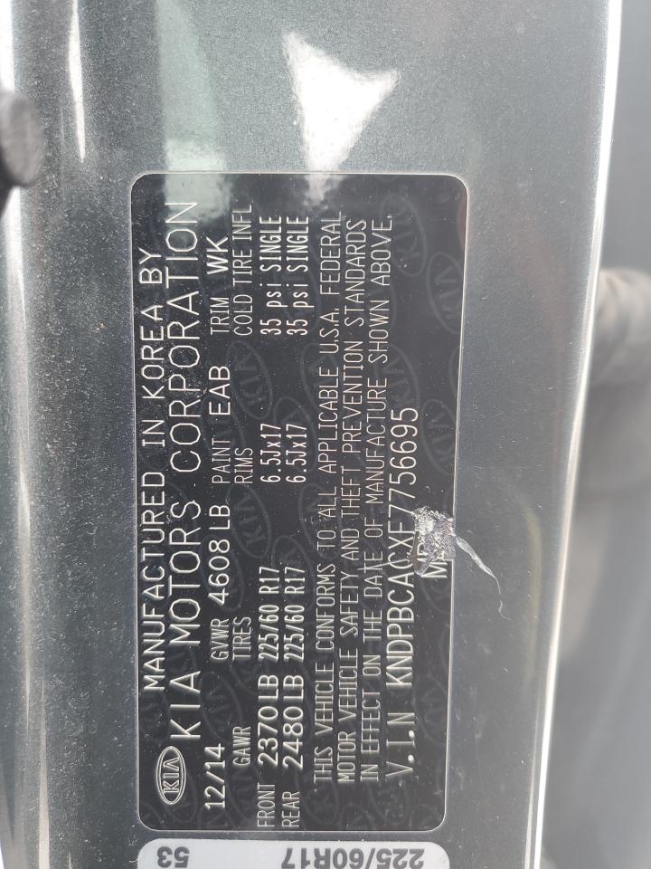 2015 KIA Sportage VIN KNDPBCACXF7756695 Copart auction photo, minor dent/scratches damage thumbnail 13