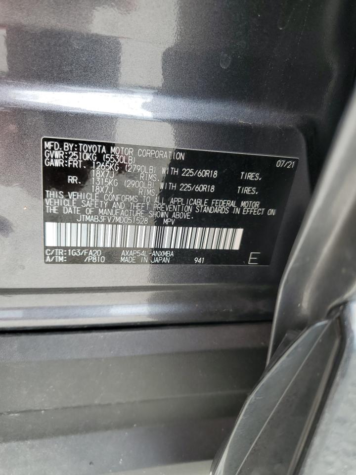 2021 Toyota RAV 4 VIN JTMAB3FV7MD051528 Copart auction photo, water/flood damage thumbnail 14