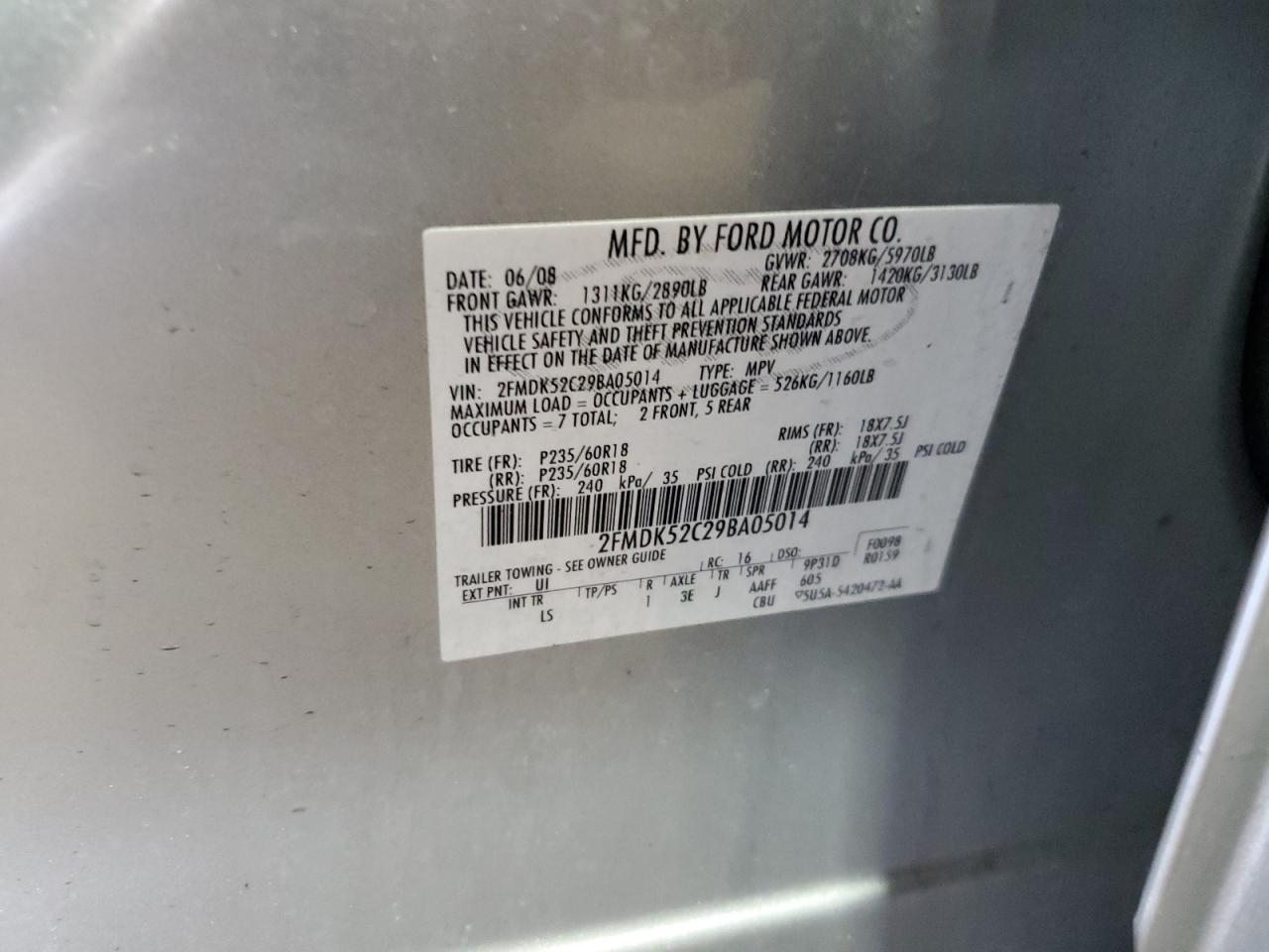 2009 Ford Flex VIN 2FMDK52C29BA05014 Copart auction photo, front end / minor dent/scratches damage thumbnail 13