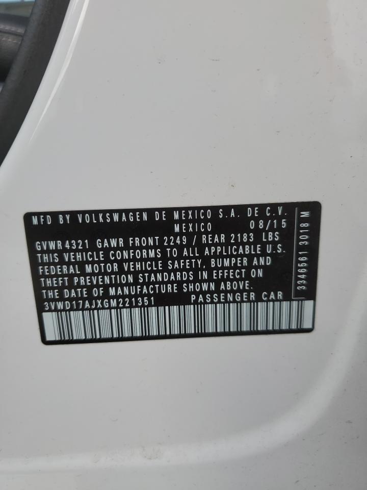 2016 Volkswagen Jetta VIN 3VWD17AJXGM221351 Copart auction photo, front end damage thumbnail 14