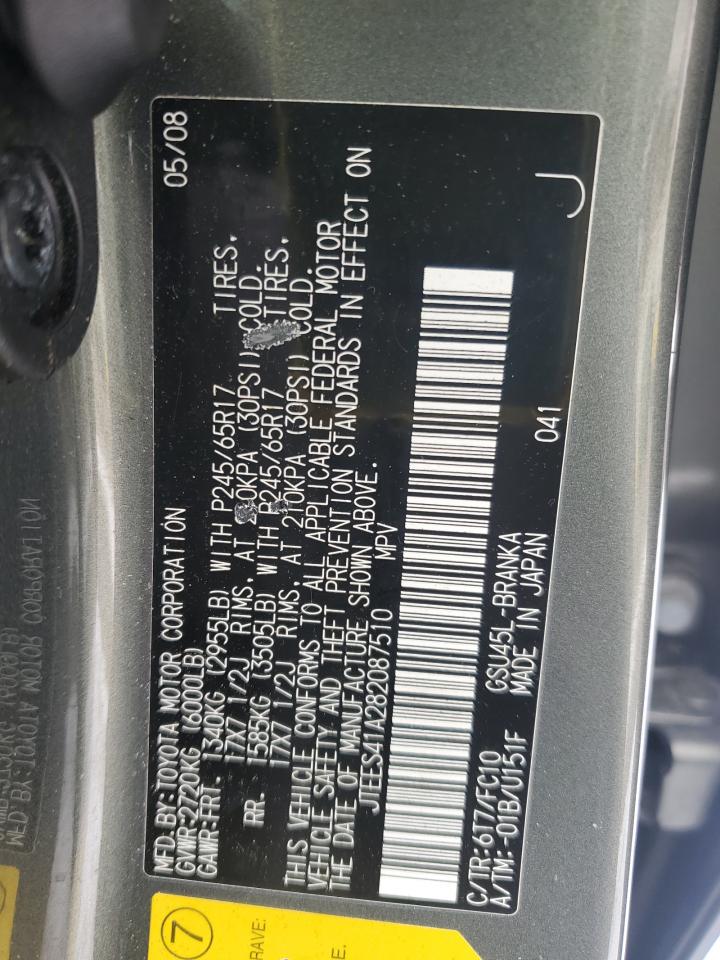 2008 Toyota Highlander VIN JTEES41A282087510 Copart auction photo, mechanical damage thumbnail 13