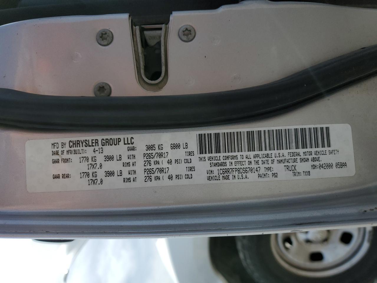 2013 RAM 1500 VIN 1C6RR7FP8DS670147 Copart auction photo, mechanical damage thumbnail 12