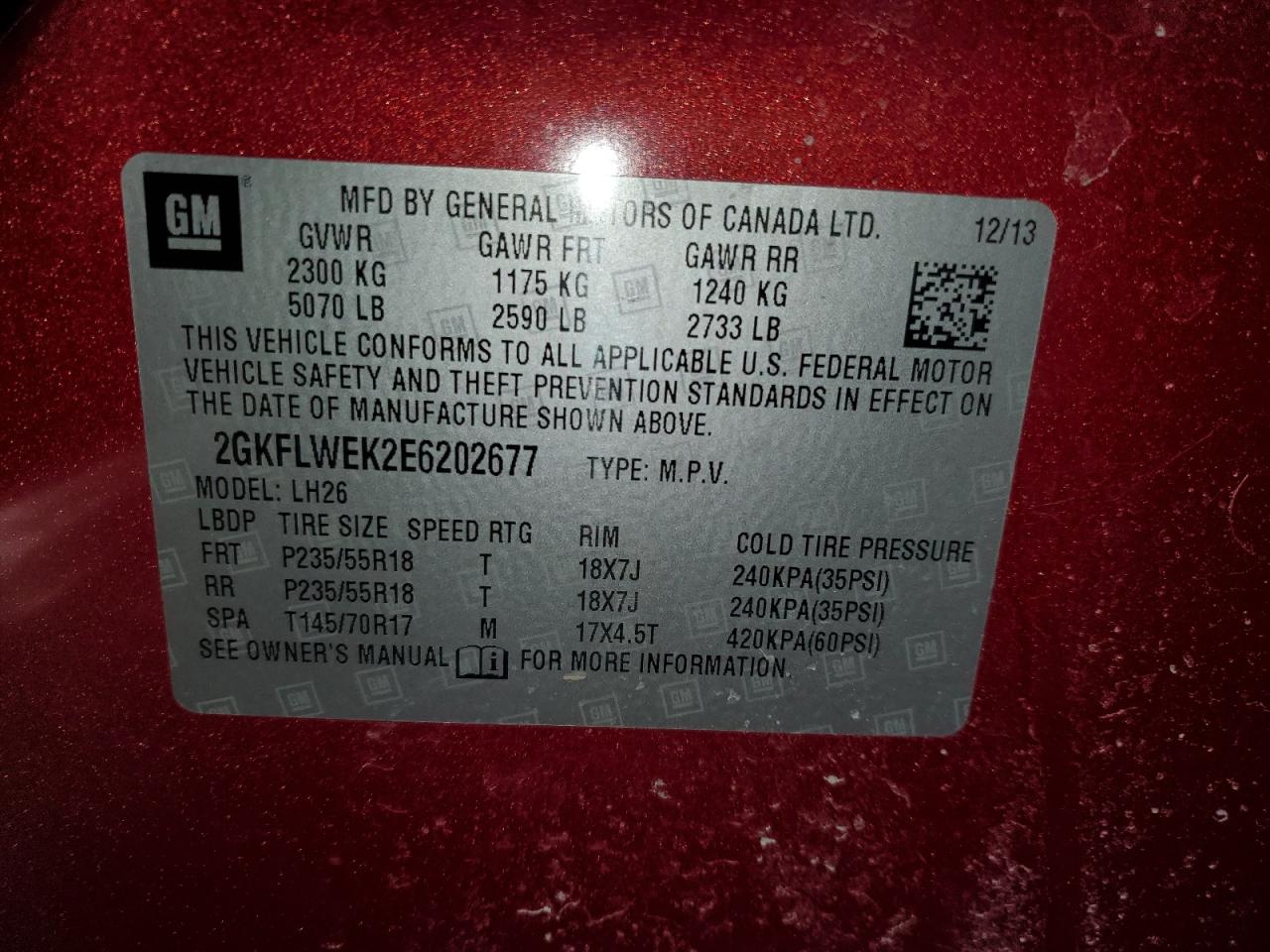 2014 GMC Terrain VIN 2GKFLWEK2E6202677 Copart auction photo, front end damage thumbnail 14