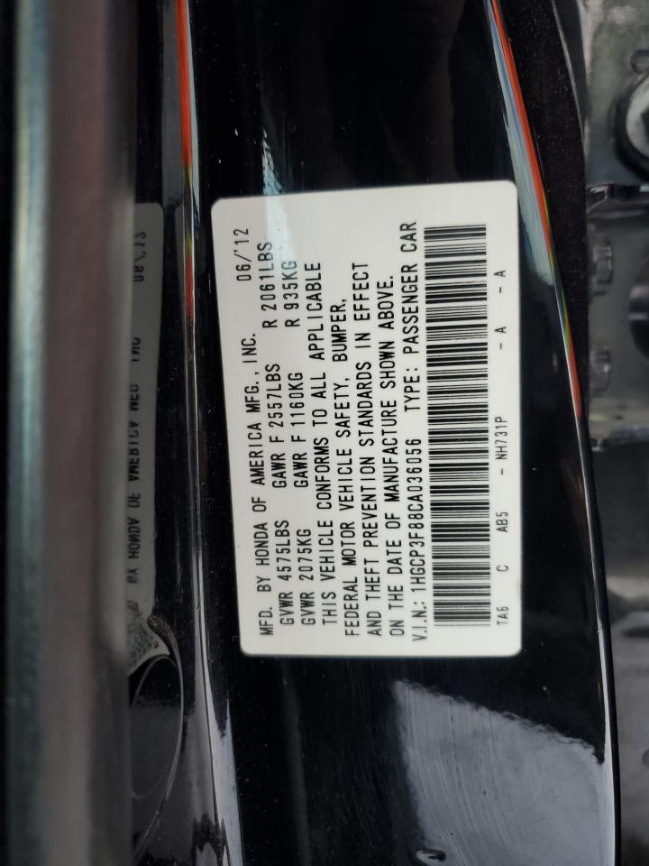 2012 Honda Accord VIN 1HGCP3F88CA036056 Copart auction photo, rear end / front end damage thumbnail 12