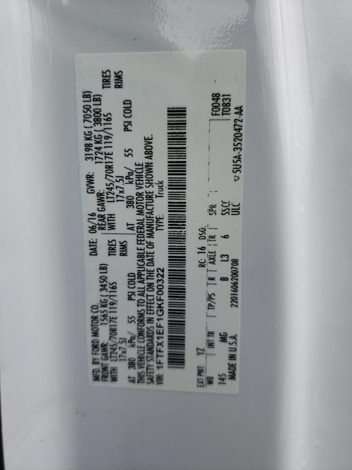 2016 Ford F-150 VIN 1FTFX1EF1GKF00322 Copart auction photo, minor dent/scratches damage thumbnail 12