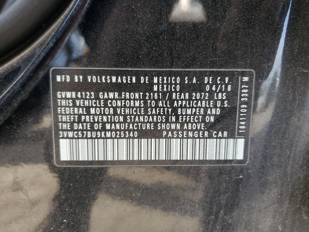 2019 Volkswagen Jetta VIN 3VWC57BU9KM025340 Copart auction photo, front end / side damage thumbnail 12