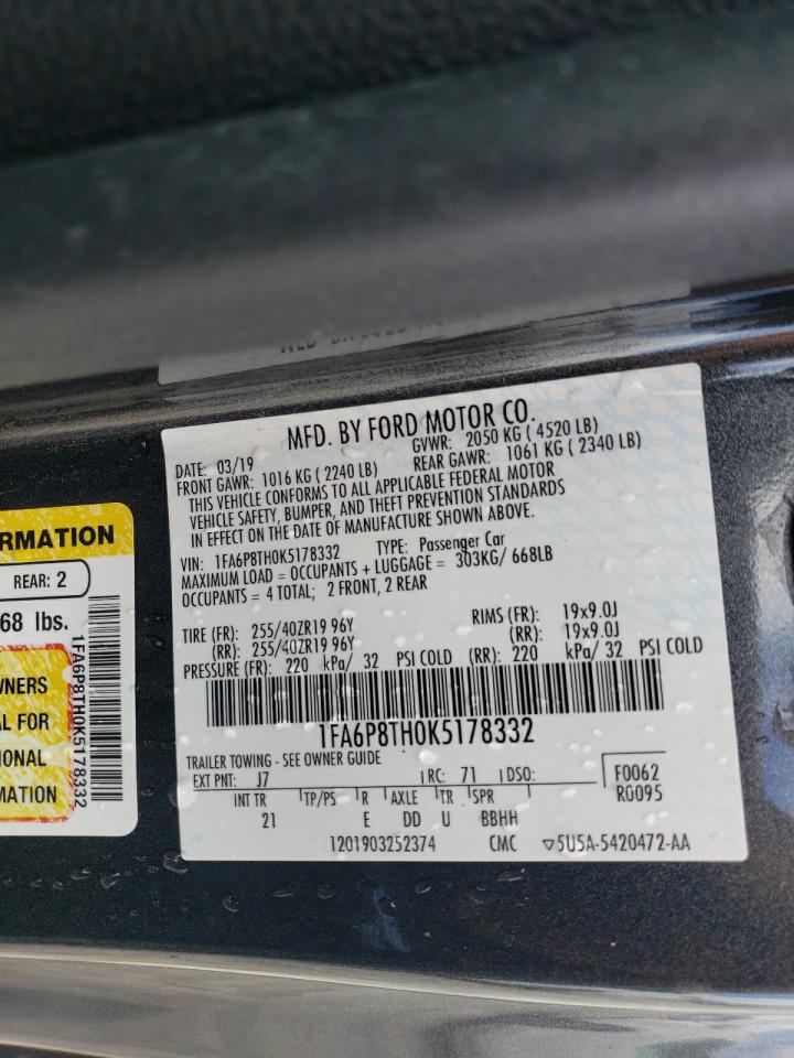 2019 Ford Mustang VIN 1FA6P8TH0K5178332 Copart auction photo, side / rear end damage thumbnail 12
