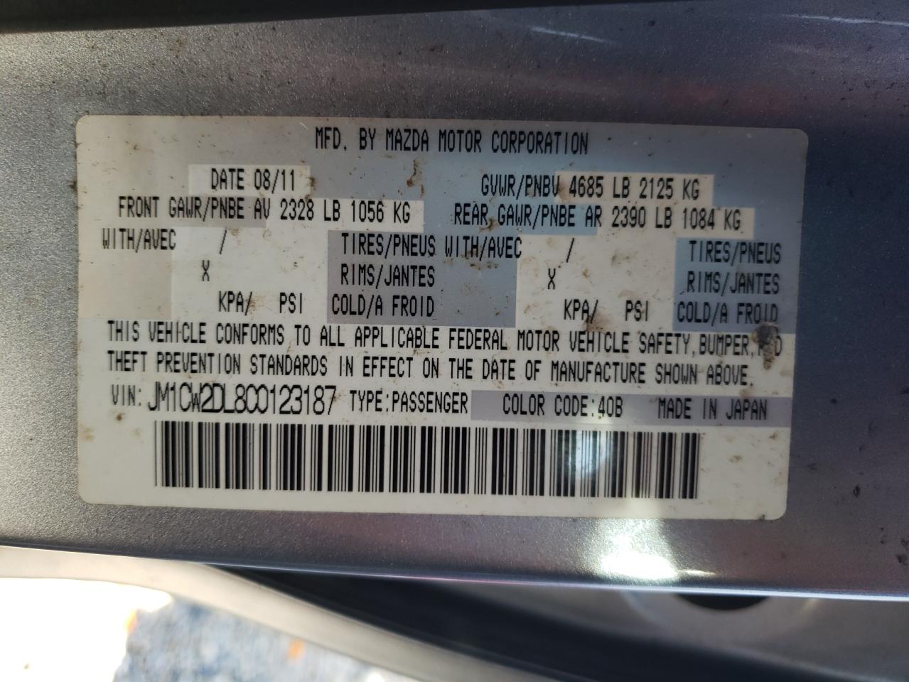 2012 Mazda 5 VIN JM1CW2DL8C0123187 Copart auction photo, frame damage damage thumbnail 13