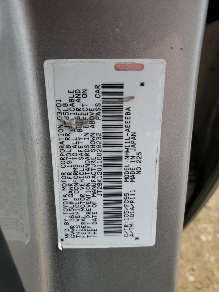 2001 Toyota Prius VIN JT2BK12U110028232 Copart auction photo, vandalism damage thumbnail 12
