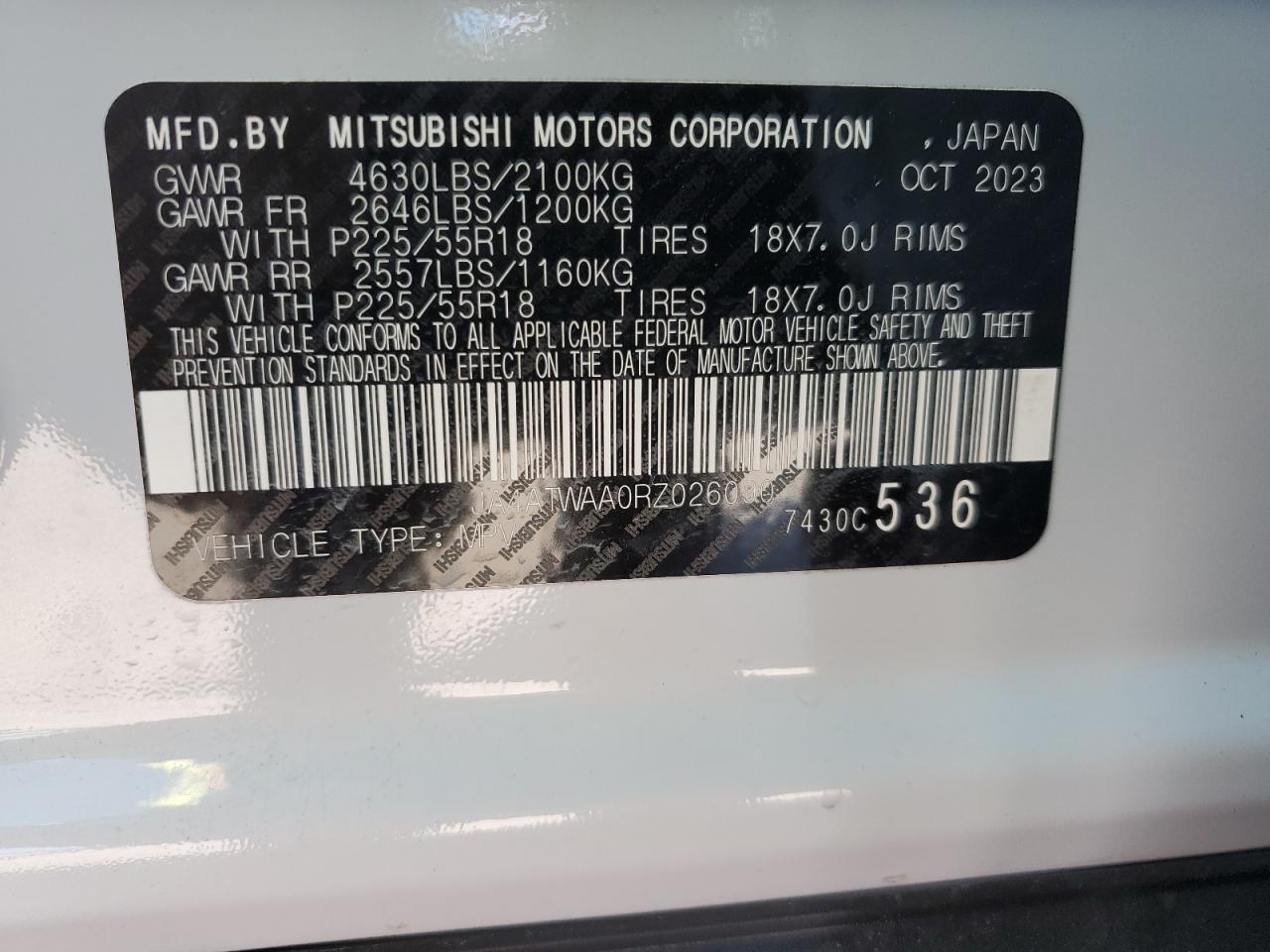 2024 Mitsubishi Eclipse VIN JA4ATWAA0RZ026090 Copart auction photo, rear end / minor dent/scratches damage thumbnail 15