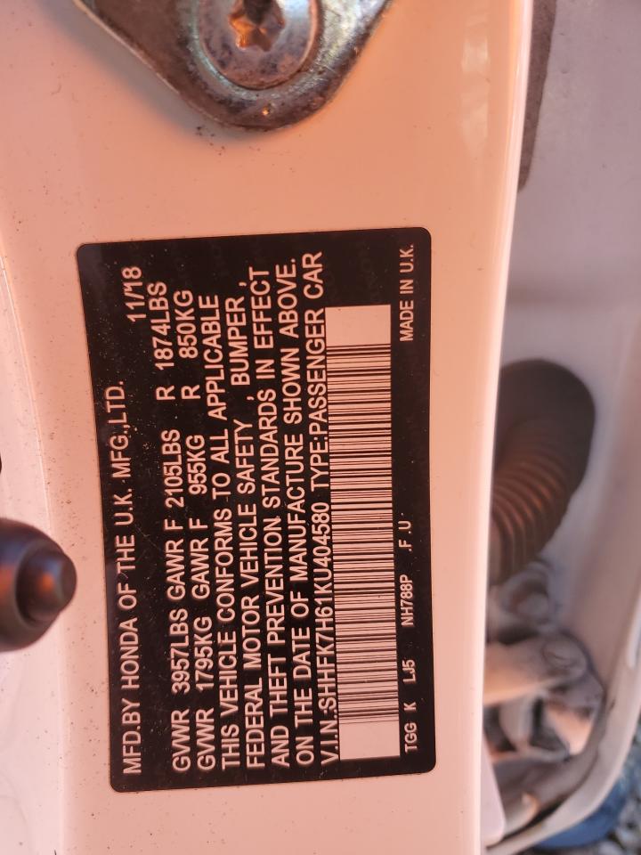2019 Honda Civic VIN SHHFK7H61KU404580 Copart auction photo, side damage thumbnail 13